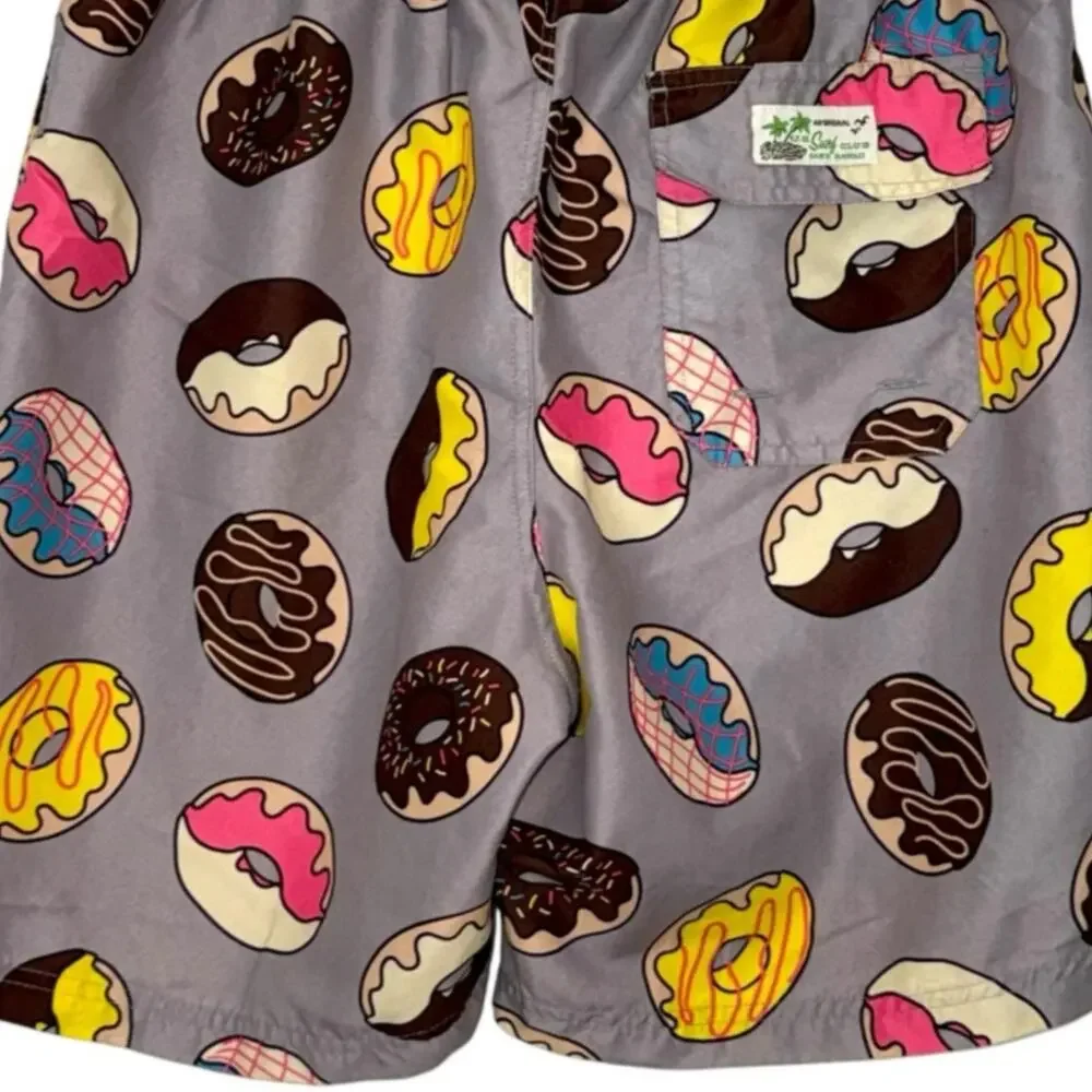 US Surf Club Mens Bathing Suit, Swimsuit Colorful Donut Print Gray Size Large
